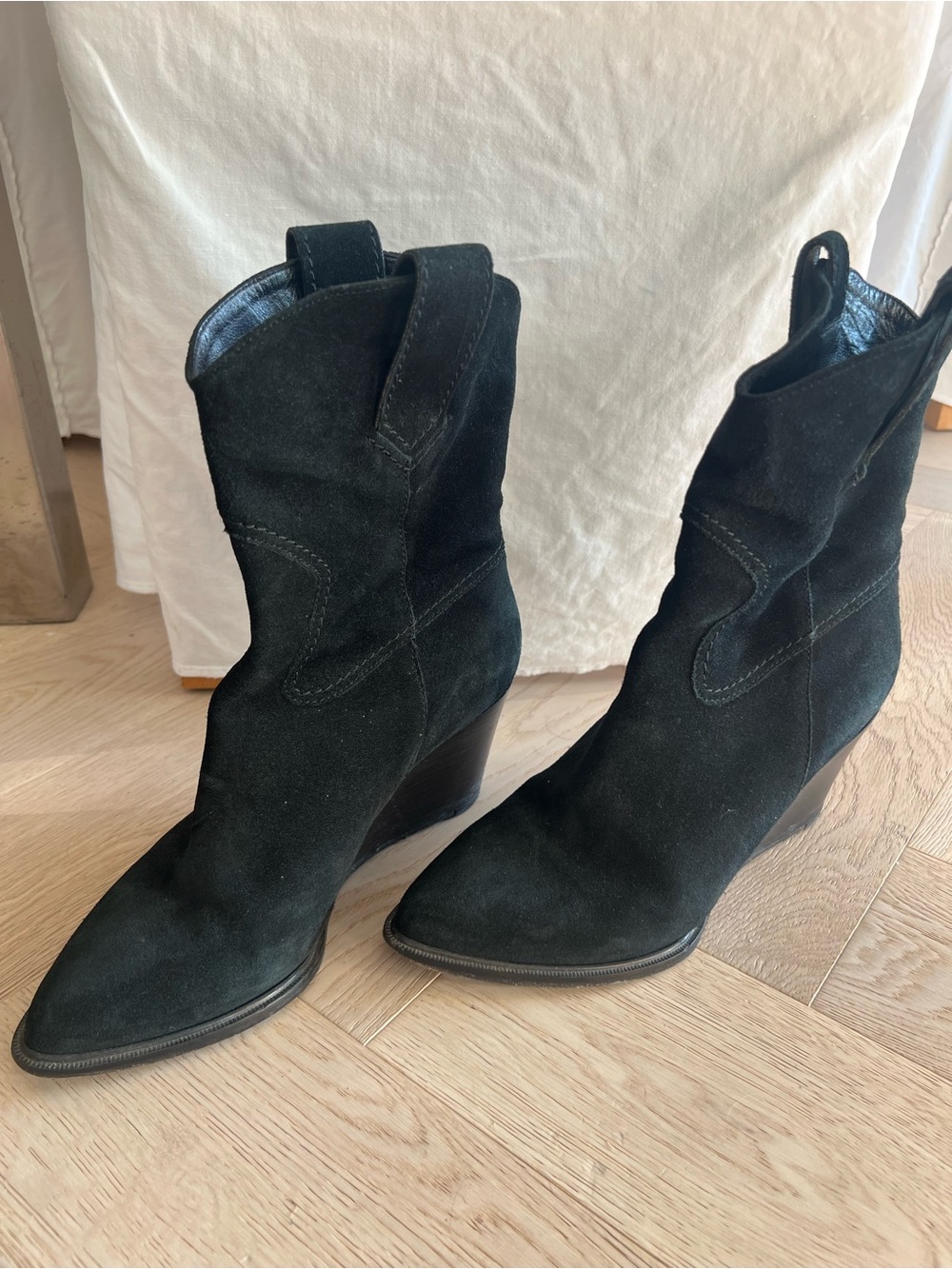 Robert Clergerie Black Suede Pointed Western Ankle Booties